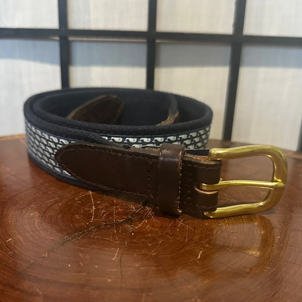 Vineyard Vines Silk Whale/ Leather/Canvas Belt with Gold Buckle Cape Cod 28